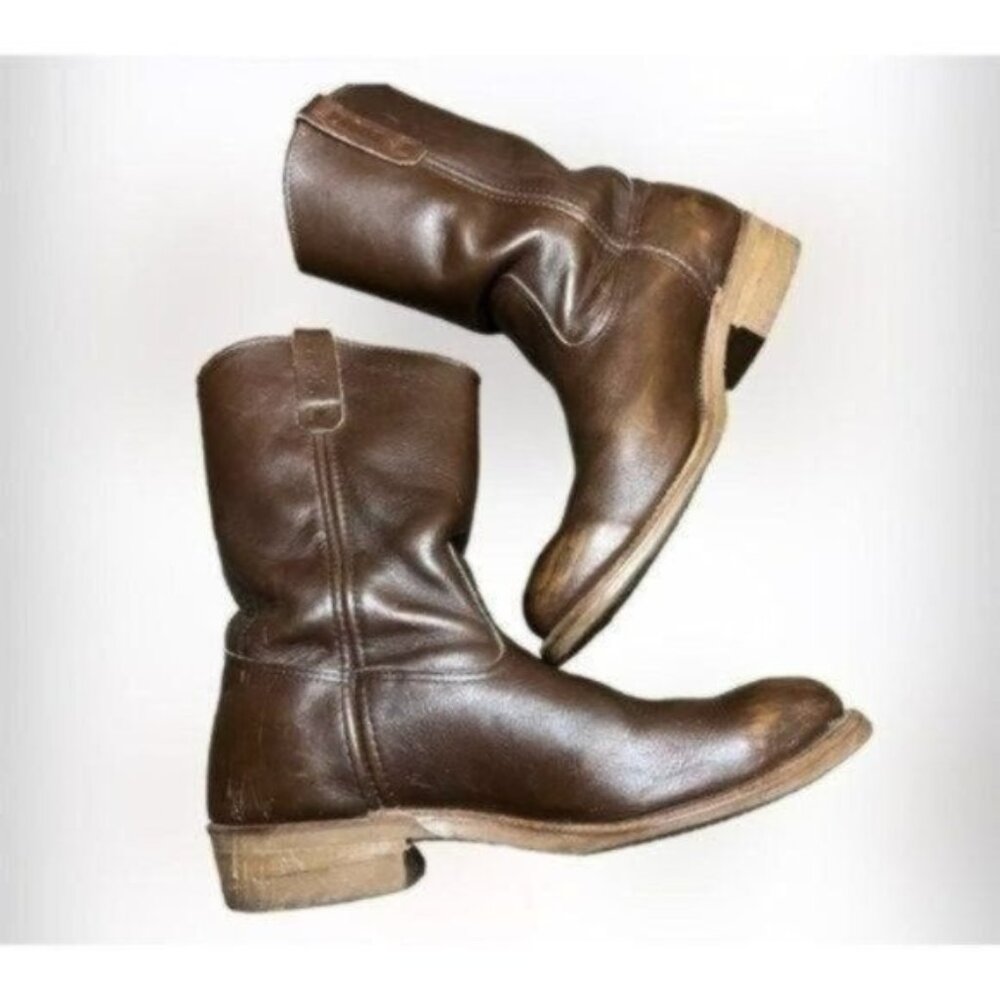 Vintage 1155 Pecos Brown Cowboy Western Work Leather Boots Size 11 Mens